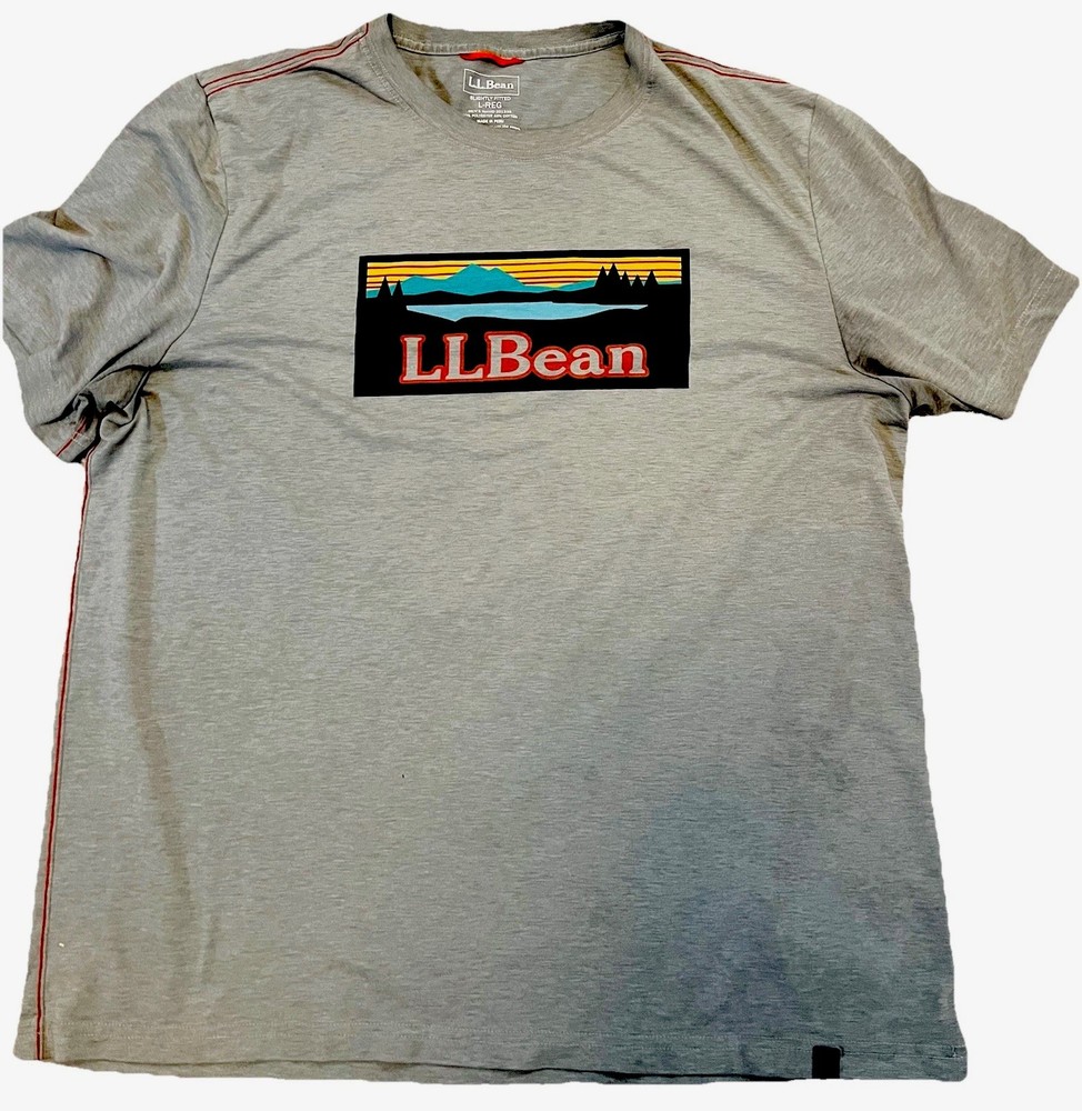 LL Bean Tshirt Katahdin Mountain Logo Men’s Large Gray Slightly Fitted