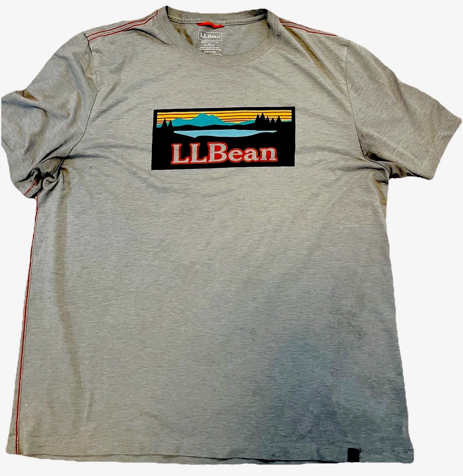 LL Bean Tshirt Katahdin Mountain Logo Men’s Large Gray Slightly Fitted