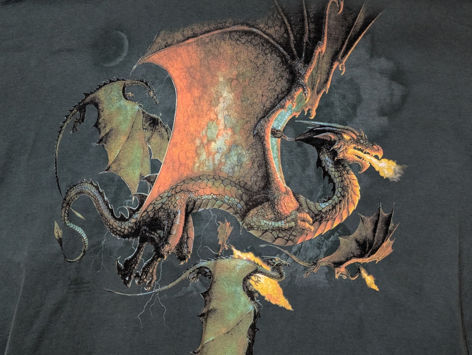 The Mountain Mens T-shirt Vintage Green Fire Breathing Dragons 3XL #6625