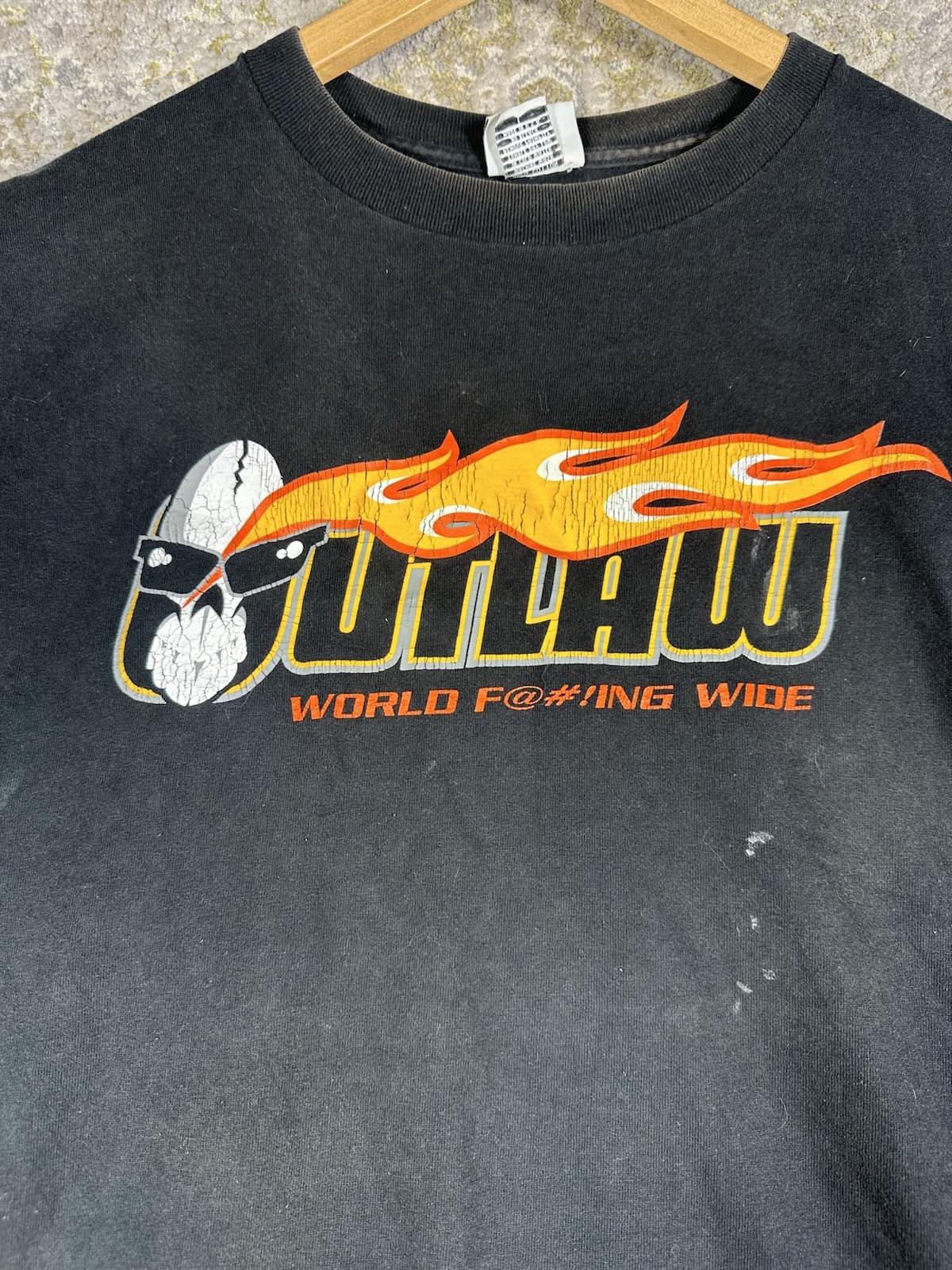 Vtg Outlaw USA Flaming Logo T Shirt Large Y2K Streetwear World F@#%!ng Wide gallery