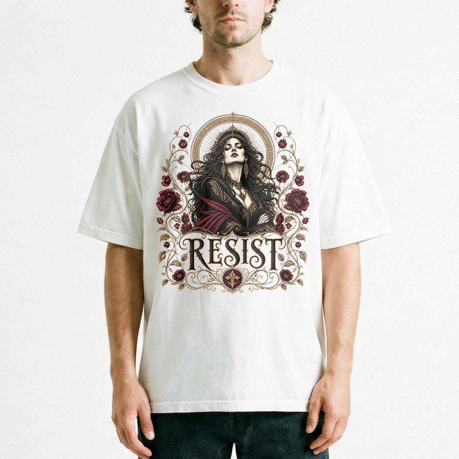 Dark Resist Gothic Floral Burgundy Rose Lover T-Shirt Witchy Tee gallery