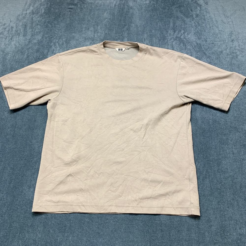 Uniqlo AIRism Oversized T-Shirt Mens Medium Beige Cotton Wide Fit Drop Shoulder gallery