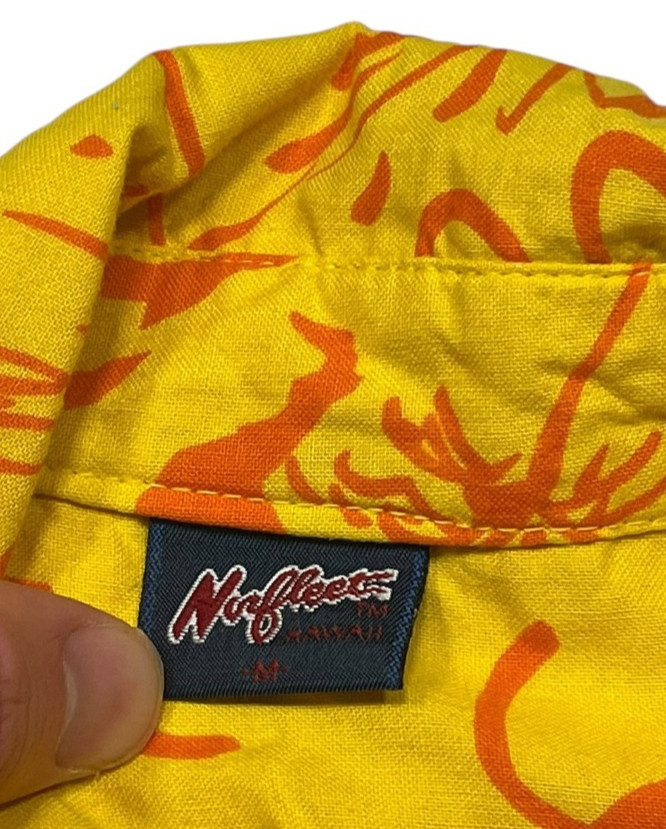 Vtg 90s NORFLEET x USA MADE Yellow/Red HAWAIIAN SHIRT Summer Beach Surf Men's M gallery