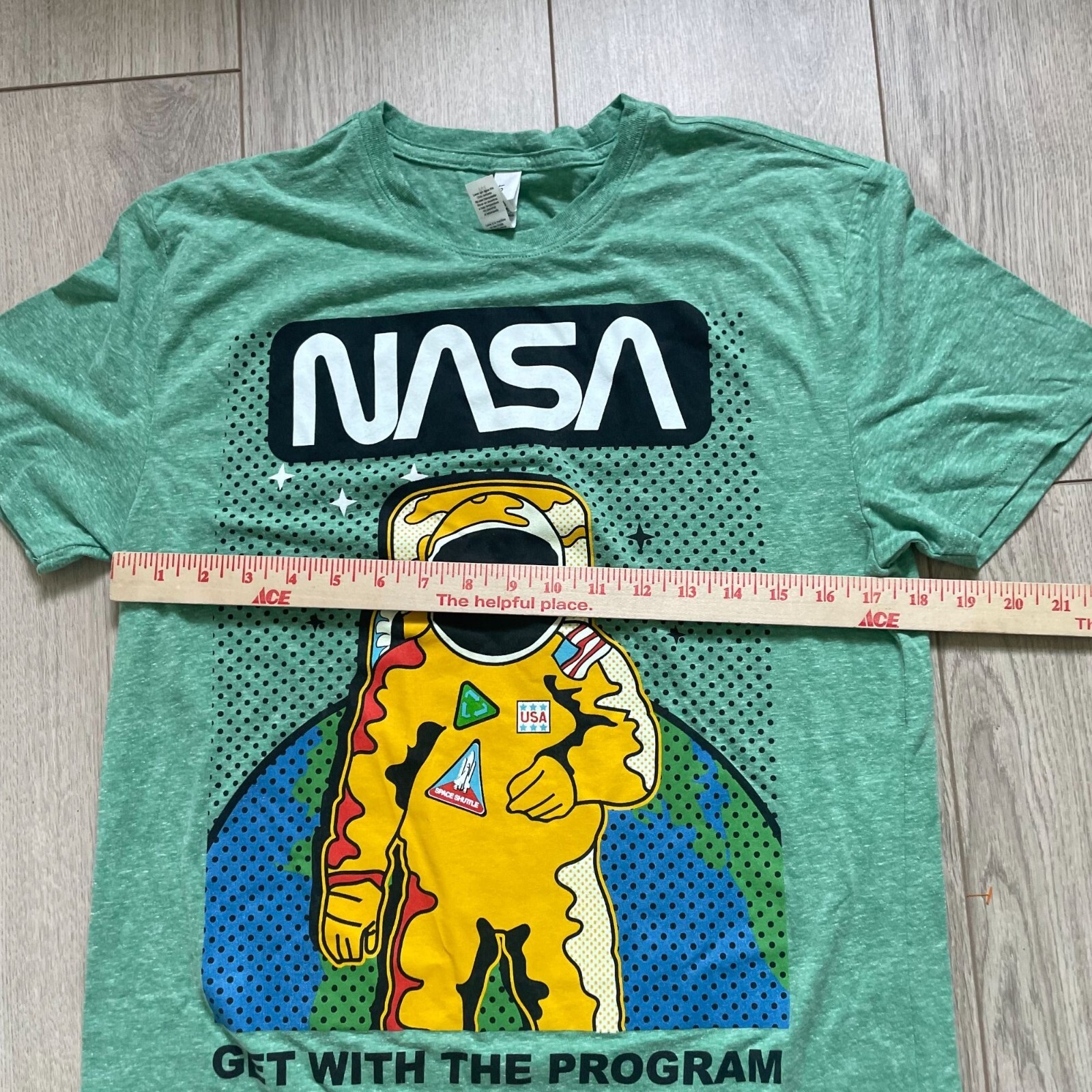 Threadfast Nasa Get with the Program Space T-Shirt Men's Medium Green Astronaut gallery