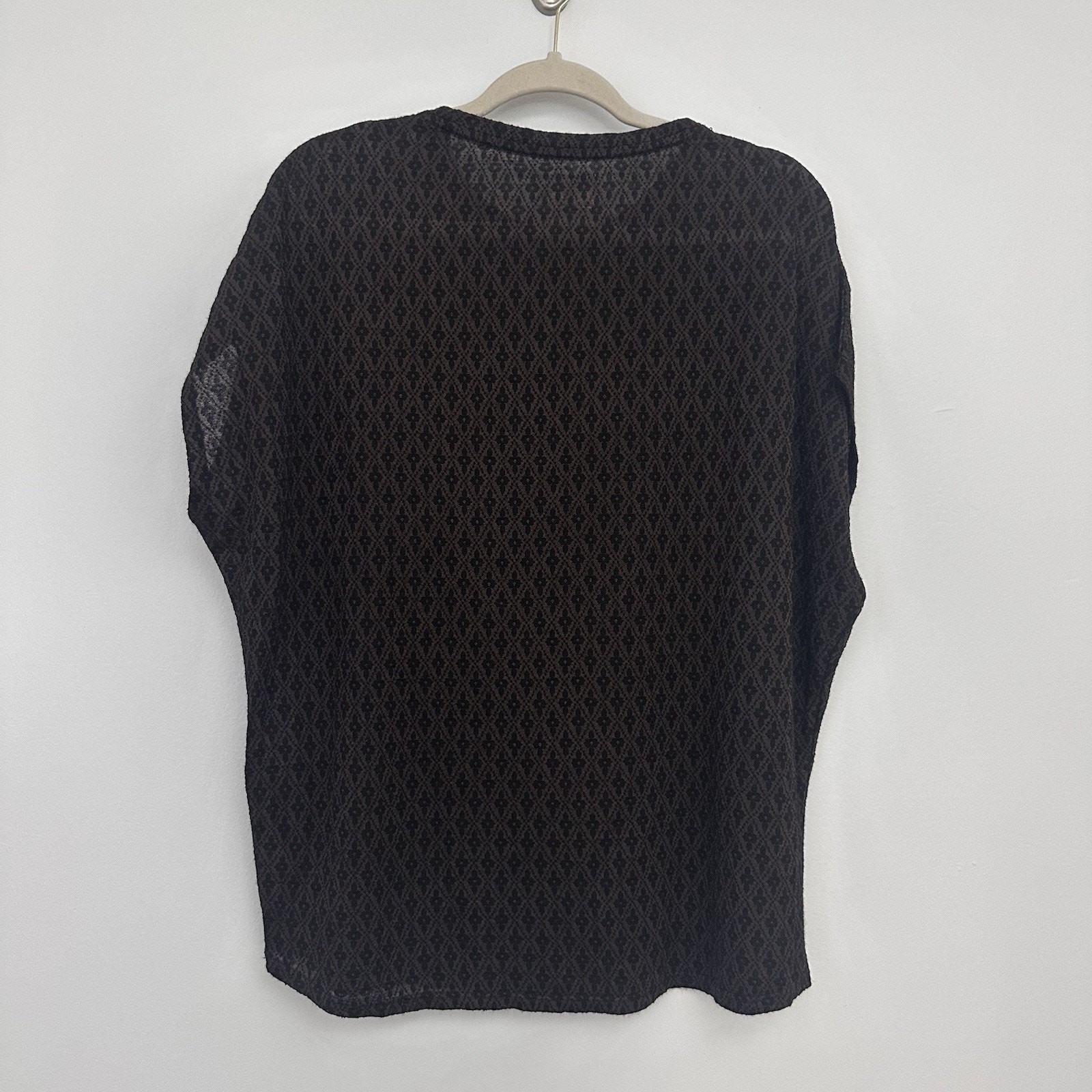 Billy Reid Mens L Wool Blend Boxy Brown Black Short Sleeve Semi Sheer Shirt gallery
