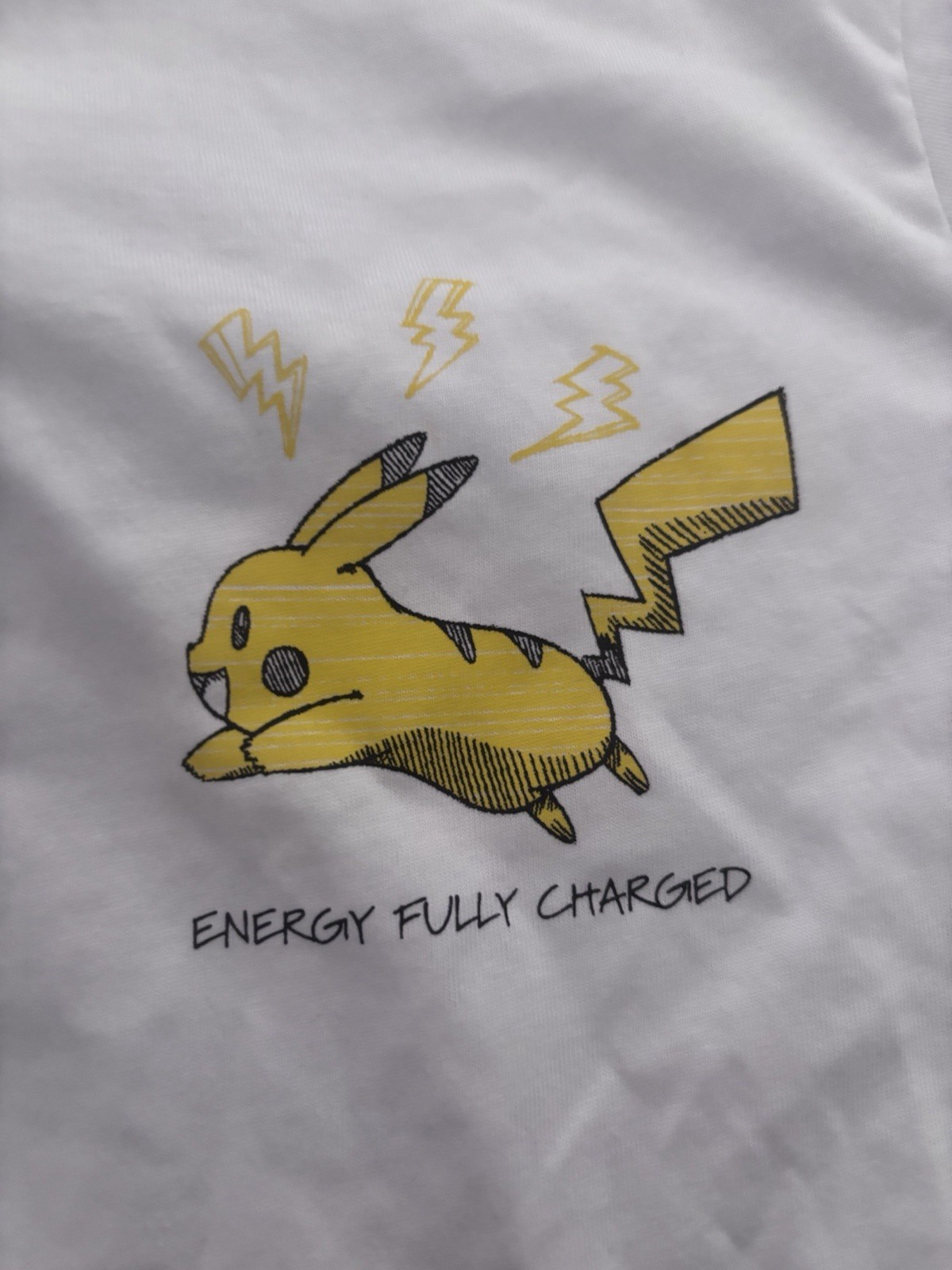 Pickachu Shirt Men Energy Fully Charged Medium White Graphic Tee gallery