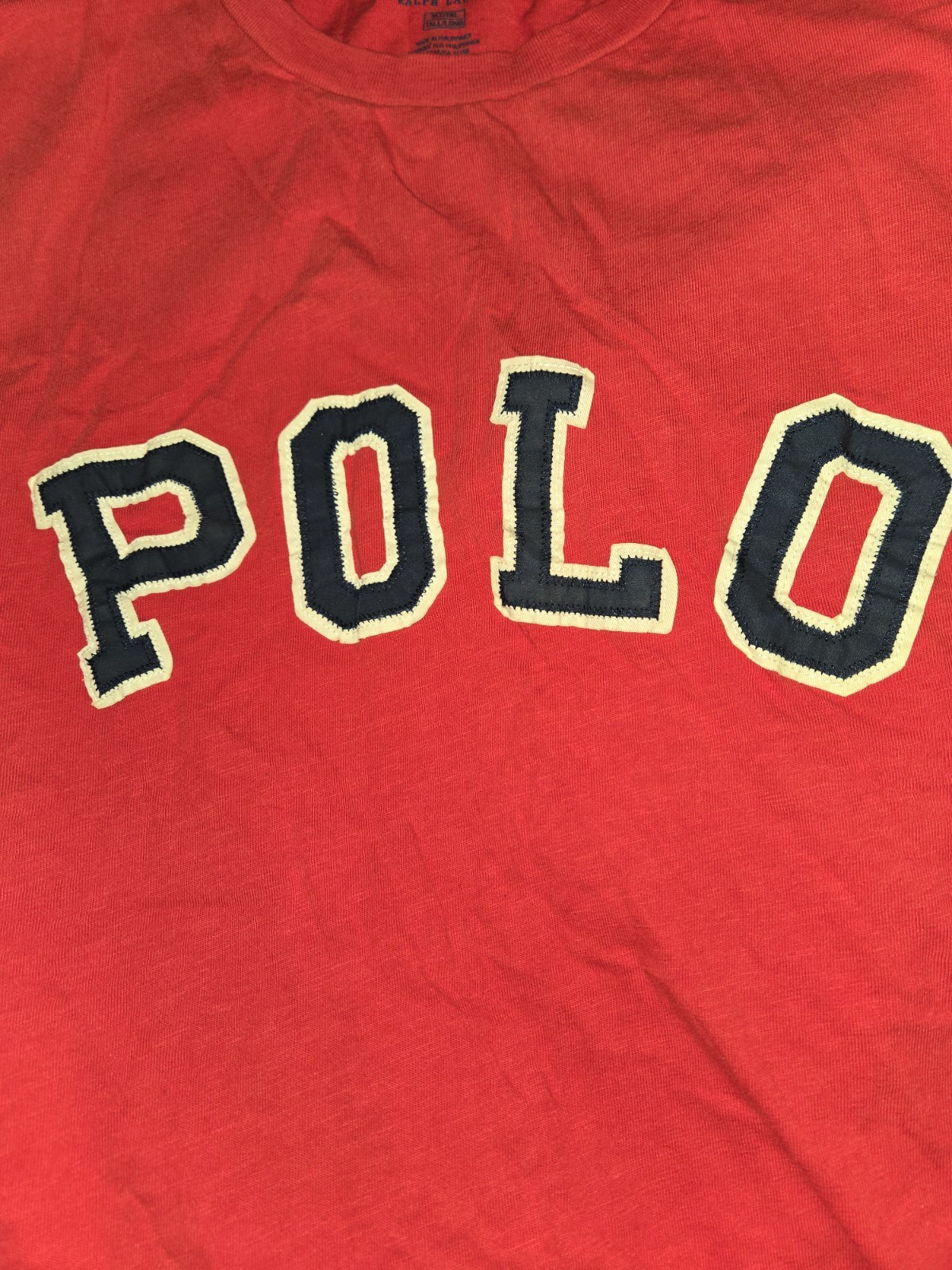 Polo Ralph Lauren T Shirt - Red Spell Out Embroidered - XLT Small Stain gallery