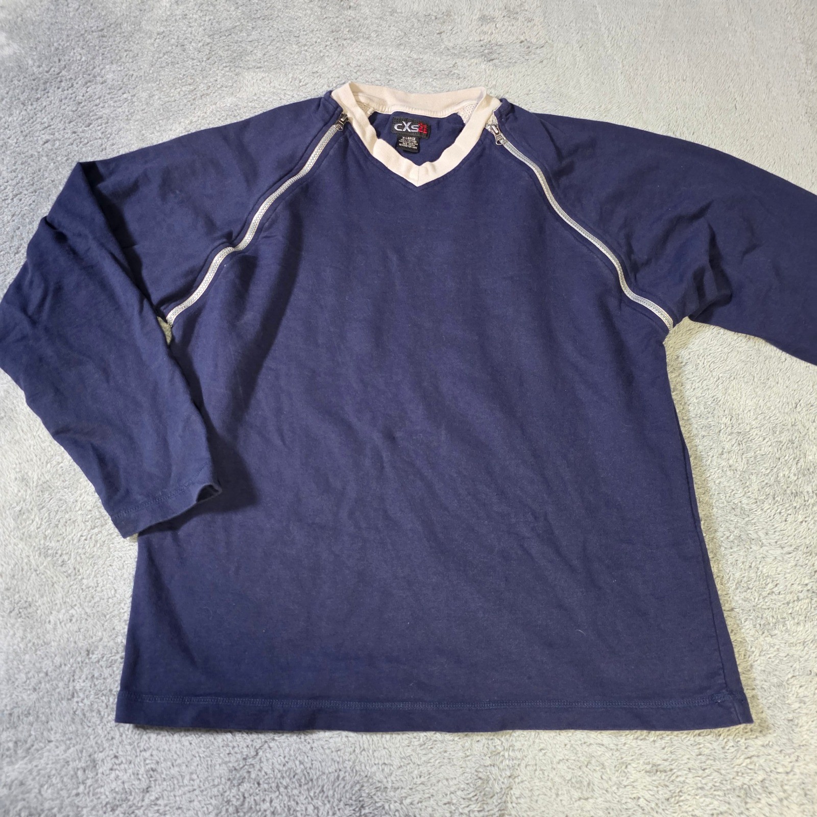 CXS21 Mens XL Long Sleeve Pullover Navy Blue Dual Zipper Mesh Shoulder Raglan gallery