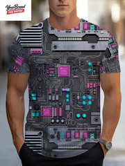 Cool Technology Graphic Print T-Shirt 2025 Men’S Short Sleeve T-Shirts Clothing