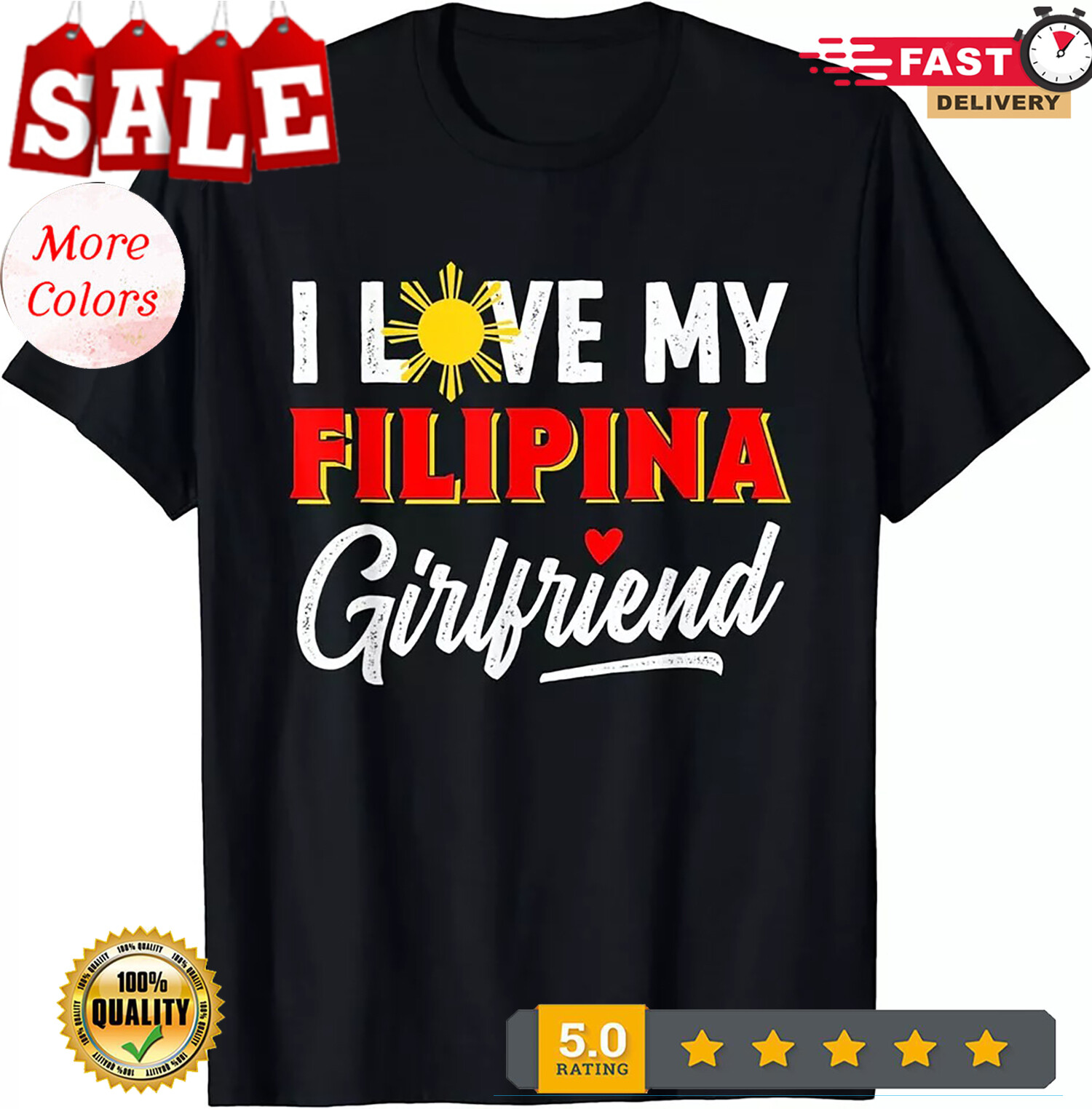 2025/NEW Mens I Love My Filipina Girlfriend Funny Cool Filipino Pride T-Shirt S-