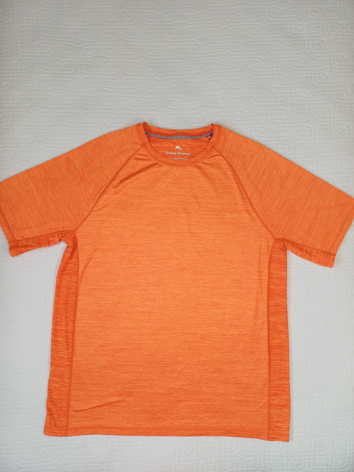 Tommy Bahama Shirt Men Medium Orange IslandZone Crew Neck UPF30 Lightweight Perf