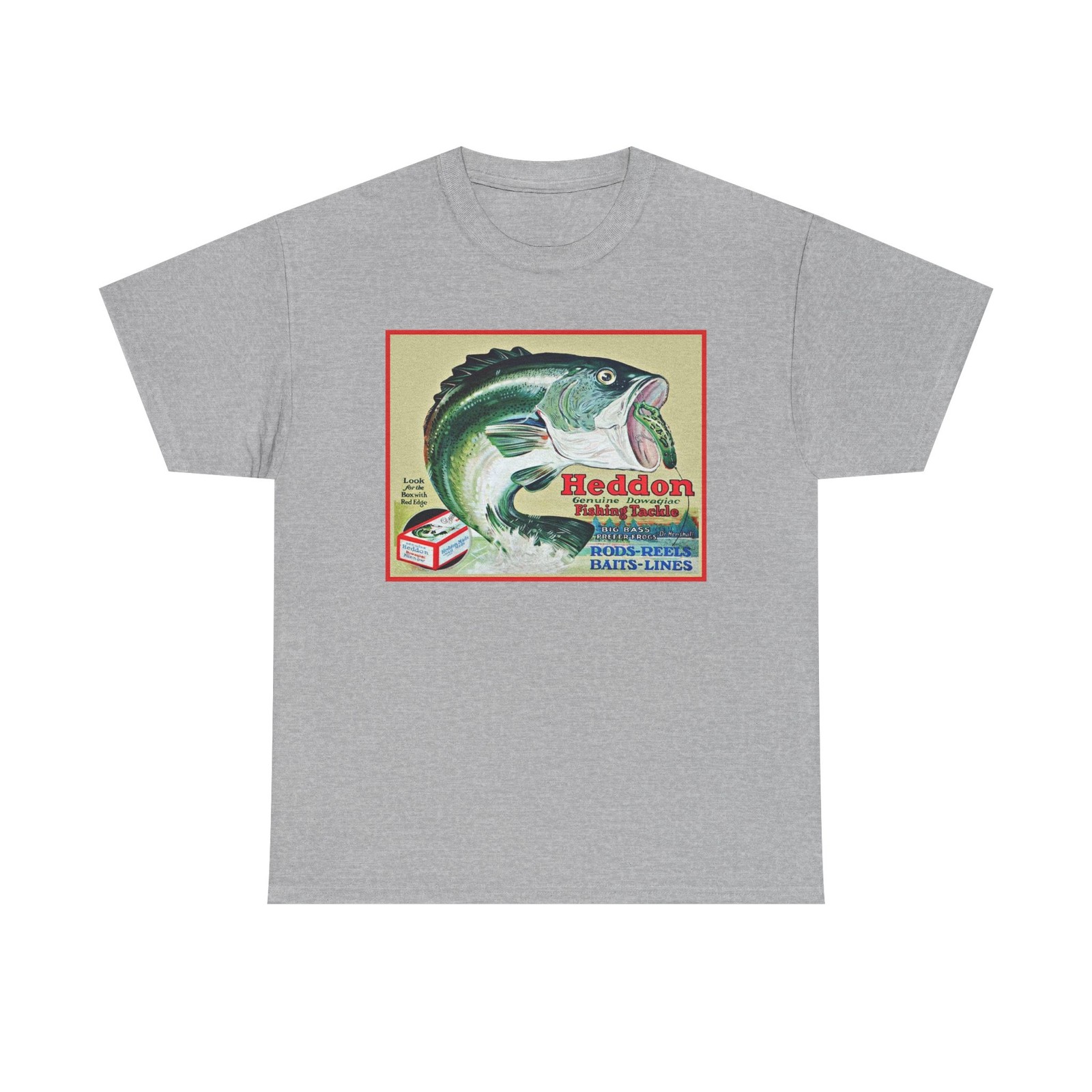 Vintage Heddon Fishing Tackle Rod Reels Big Bass Frog Lure Retro Graphic T-Shirt