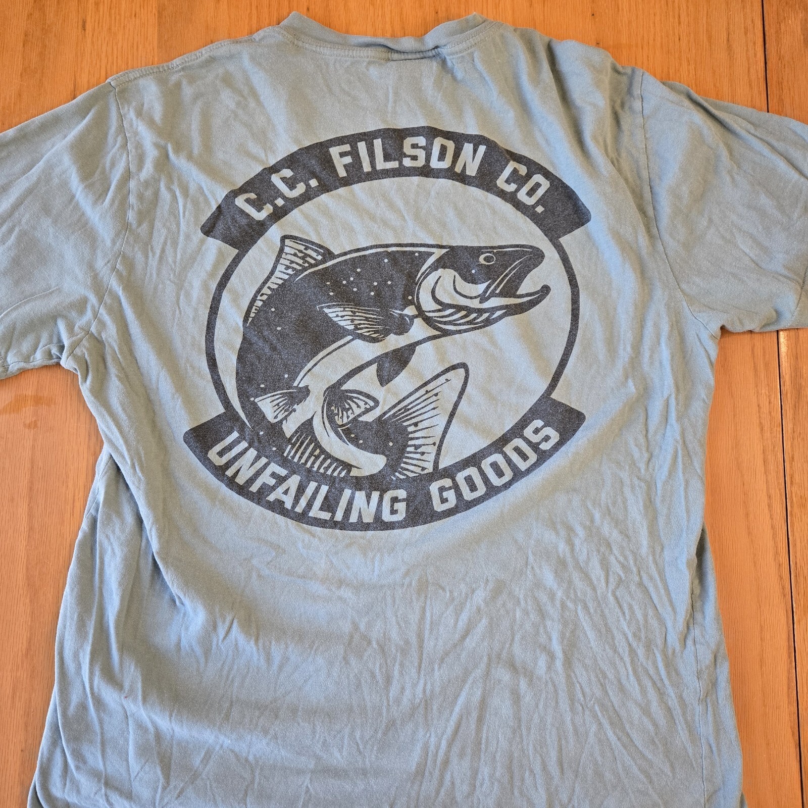 C.C. Filson Unfailing Goods Gray Double Sided Graphic Tshirt Trout MENS M gallery
