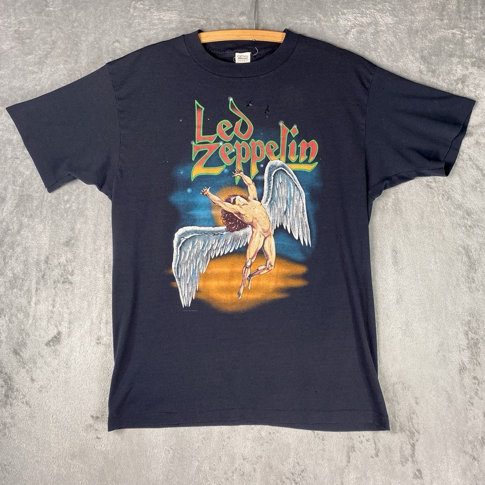 Vtg Led Zeppelin Shirt Sz L Black Swan Song Single Stitch 80s 90s USA Paper Thin