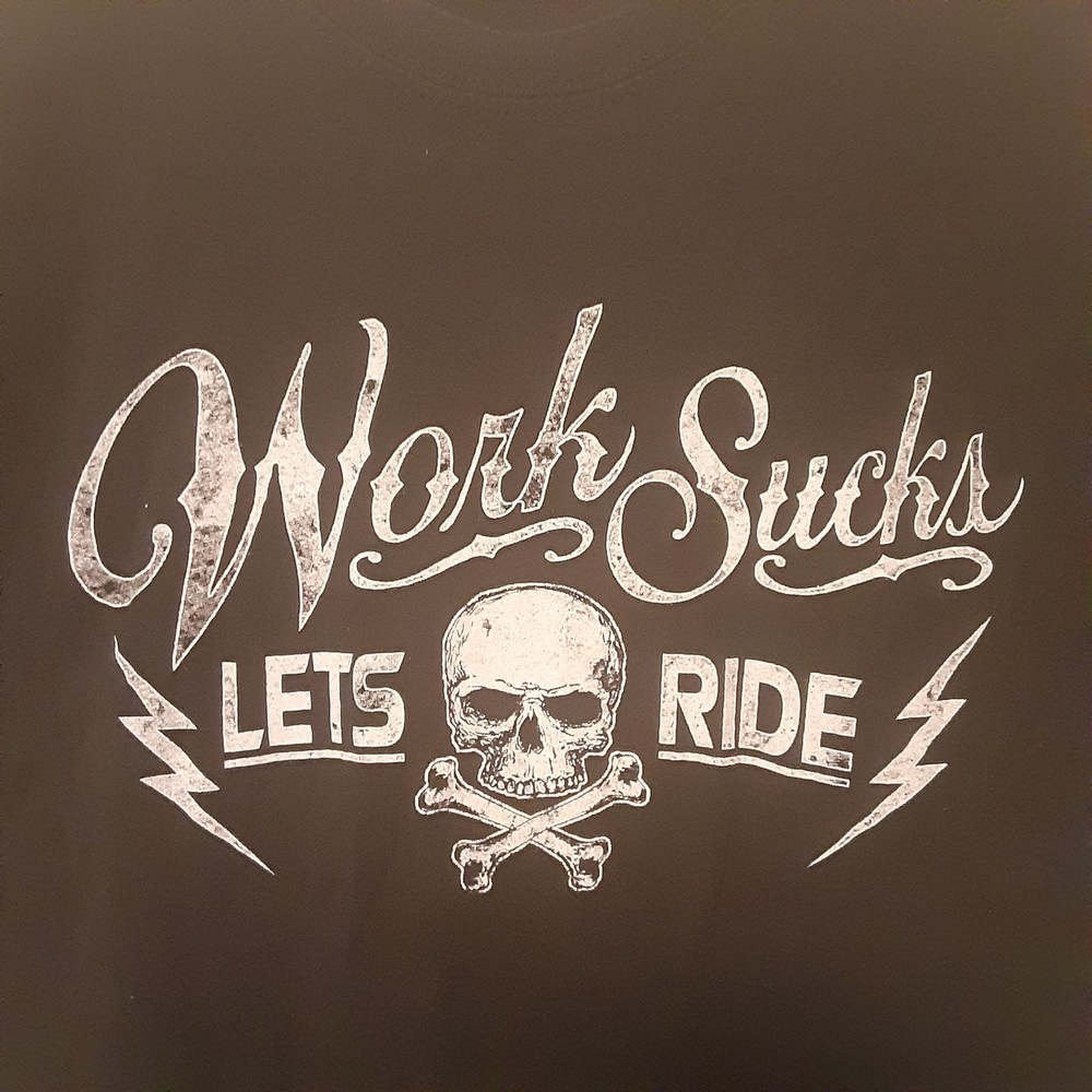 Work Sucks Lets Ride Mens M Motorcycles Skeleton T Shirt Black Gildan Biker