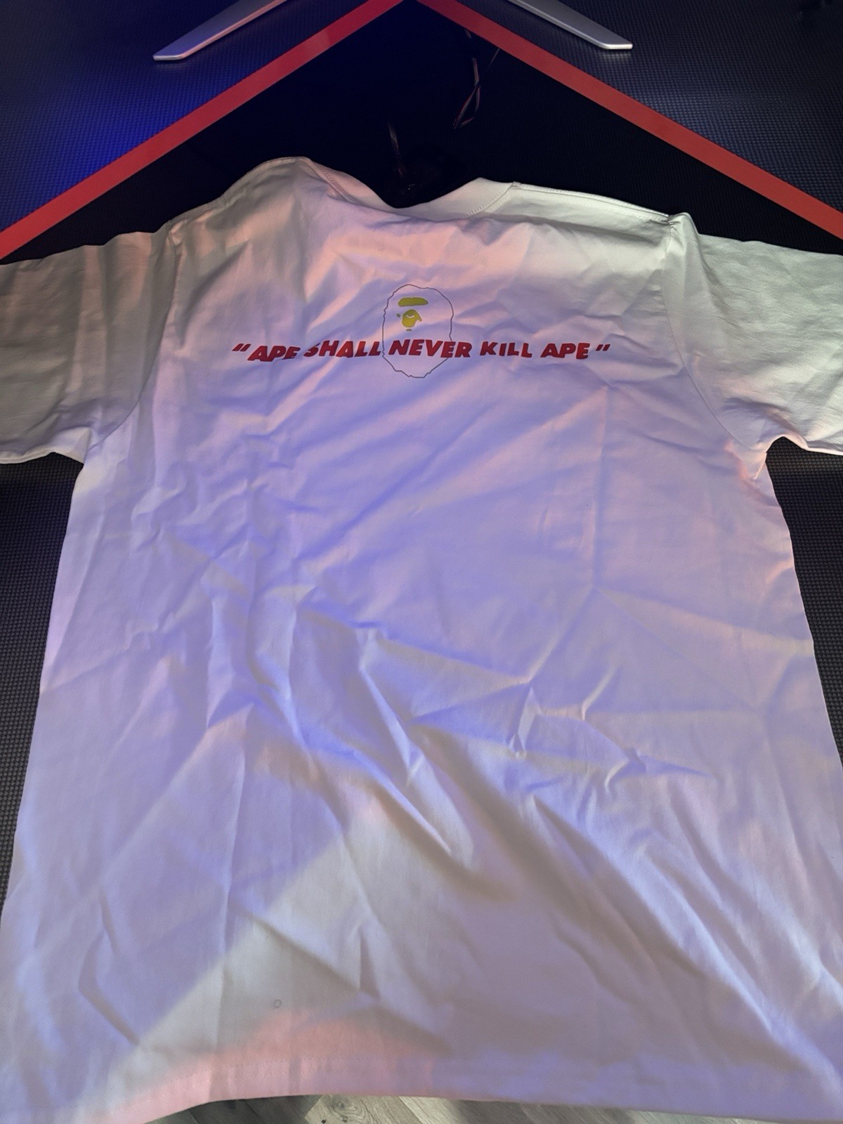 A Bathing Ape BAPE White Cotton Logo Graphic Print T-Shirt Mens Size L gallery