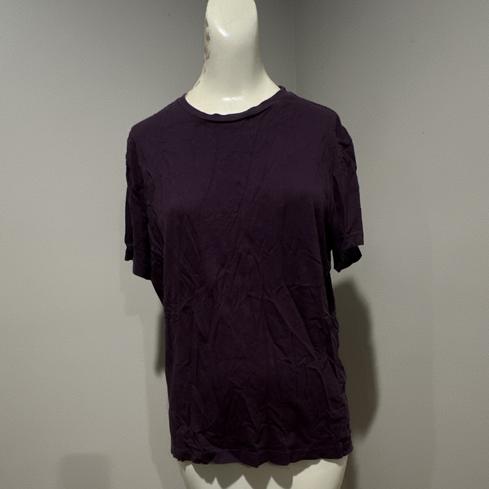 H&M Unisex Adults M Purple Solid Knit Crew Neck Short Sleeve T-Shirt