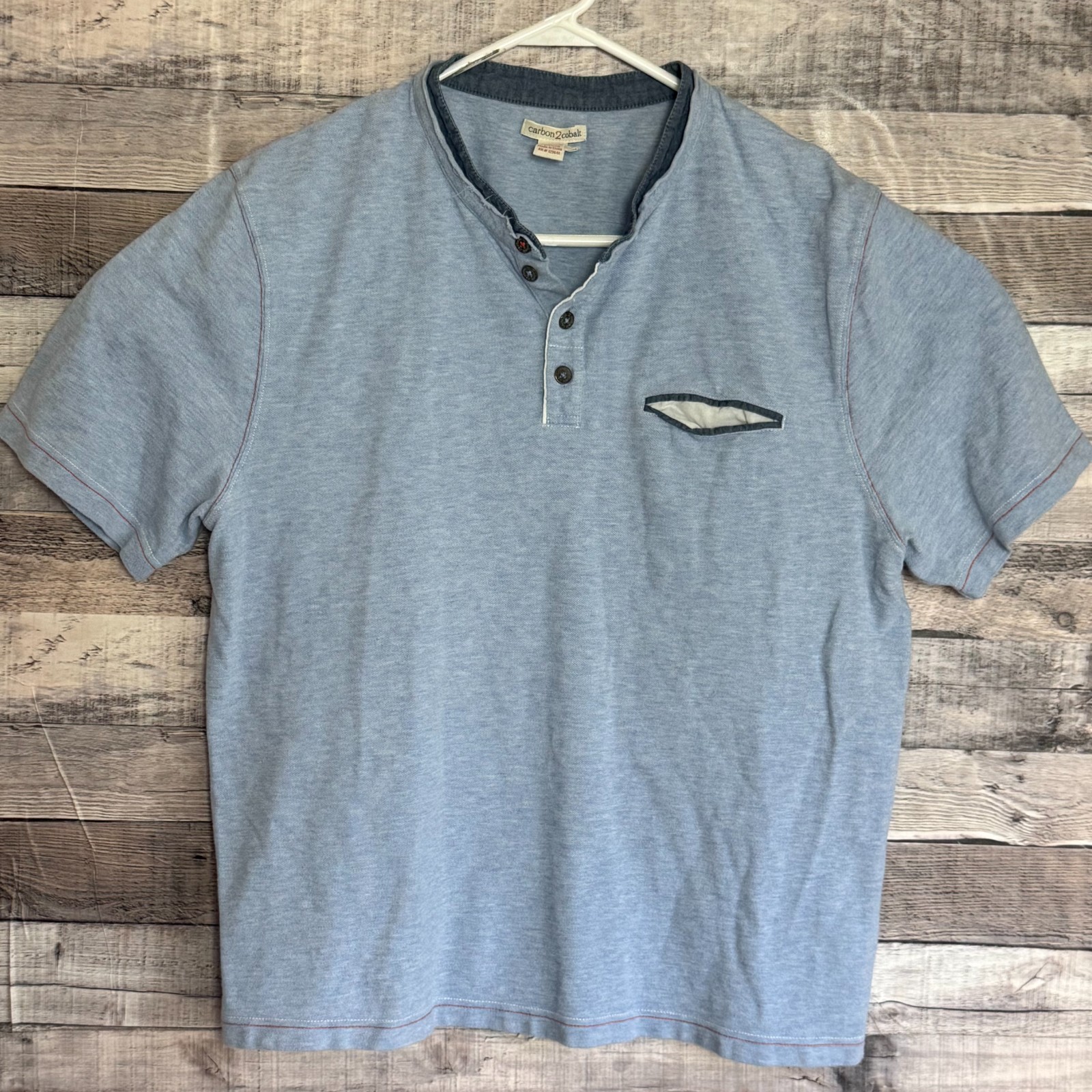 Carbon 2 Cobalt Henley Shirt Mens Large Blue Short Sleeve Preppy Casual gallery
