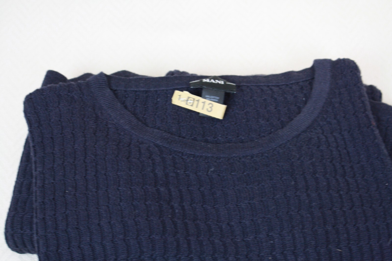 MANI Vintage Mens Black Crew Neck Tee Fine Cable Knit Cotton Rayon Blend Large gallery