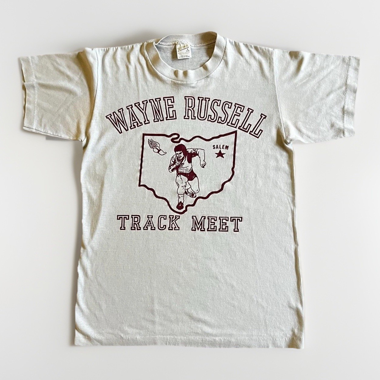 Vintage Wayne Russell Track Meet Shirt Mens Small White Runner Sportswear 80s