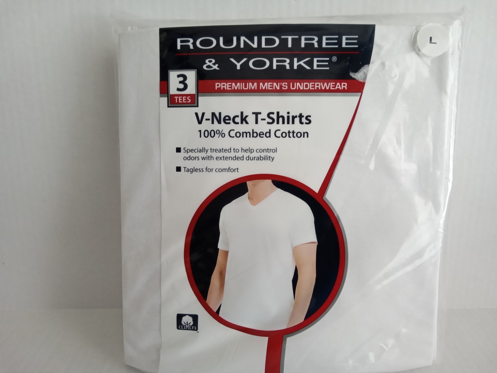Roundtree & Yorke V Neck T Shirt 3 Pack Size Large Mens 100% Combed Cotton New gallery