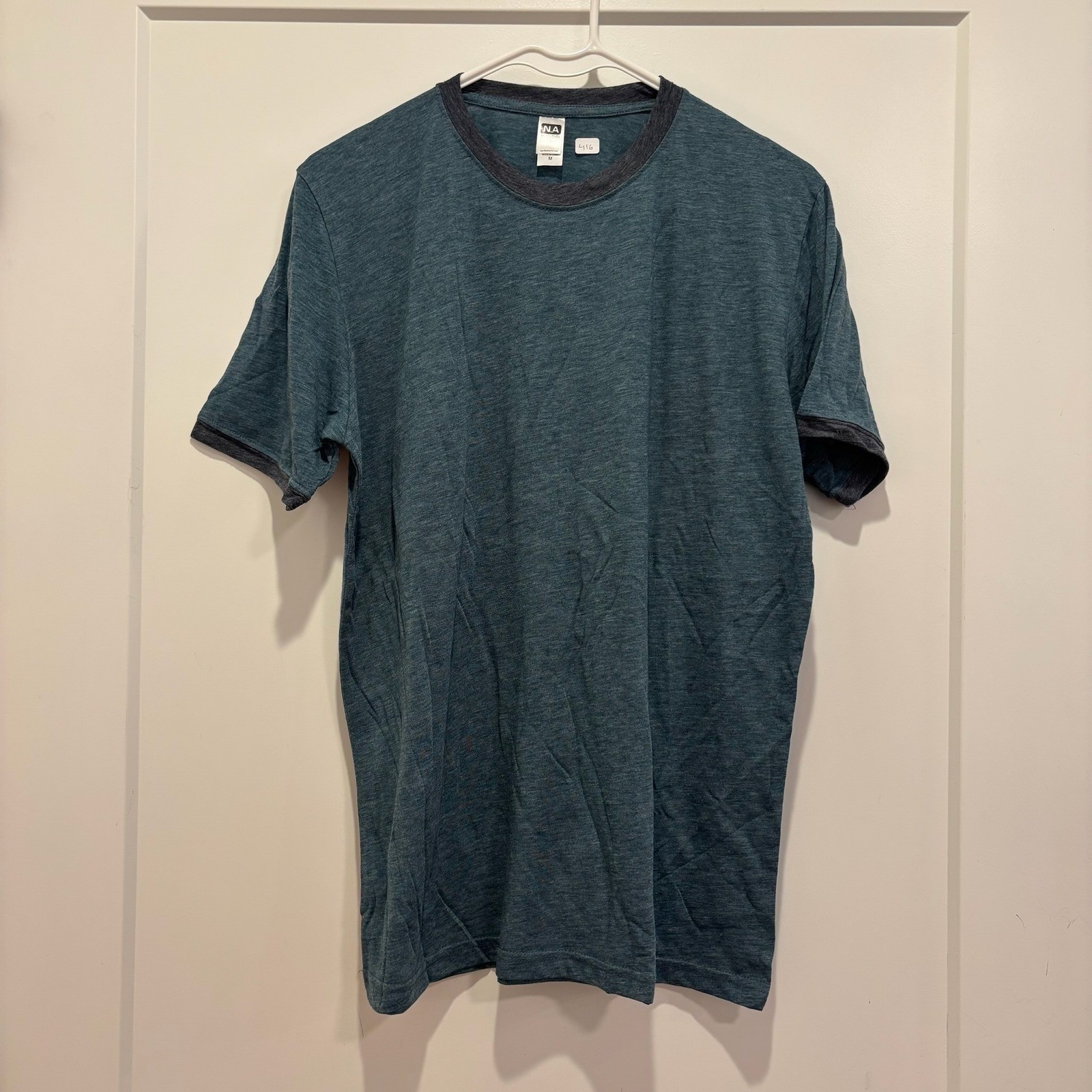 Next Level Apparel Mens Ringer T-Shirt Heather Teal Charcoal Grey Size S gallery