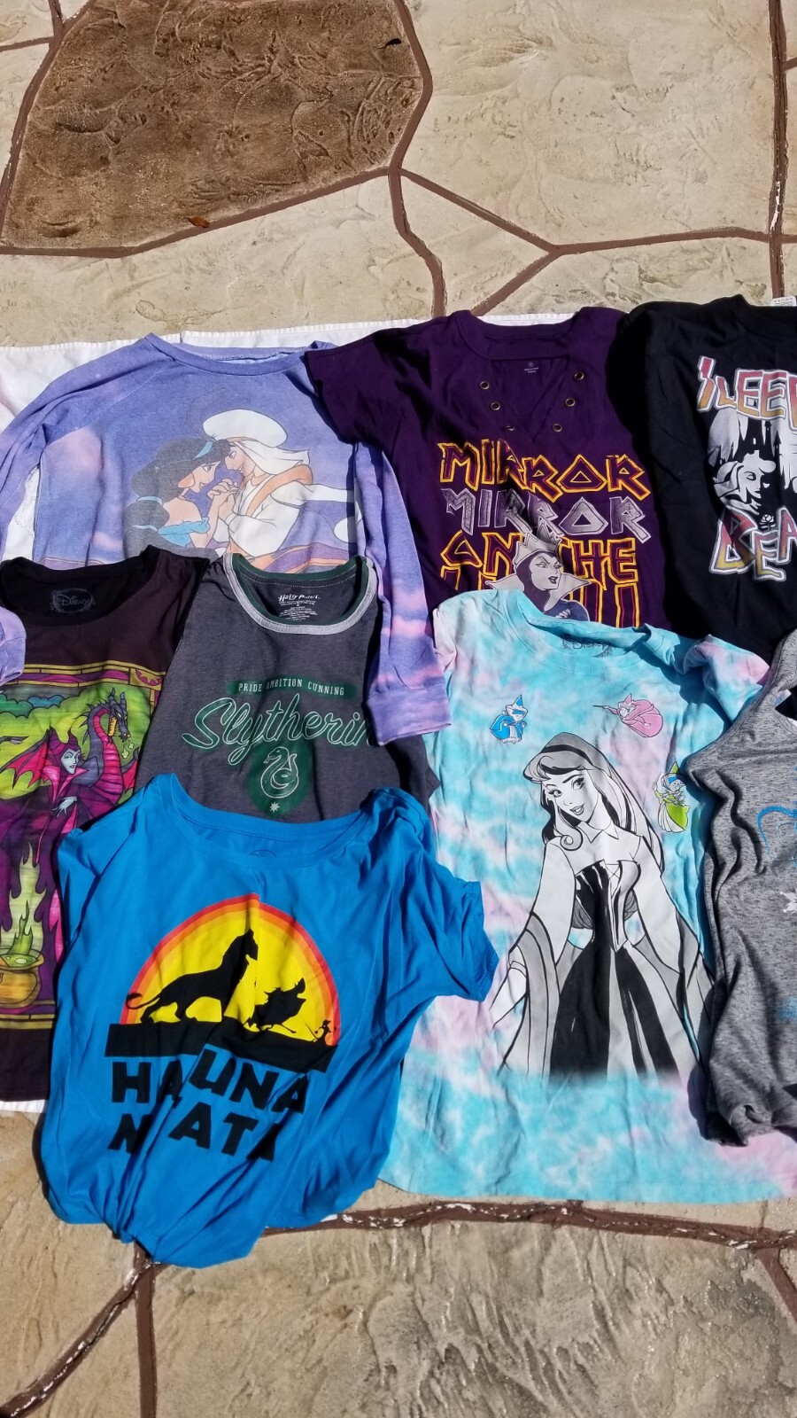 Womens Disney T Shirt 12 Lot Medium Sleeping Beauty Aladdin Princess w/ Leggings gallery