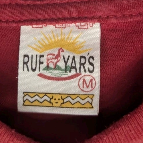Vintage 90s RUFYAR'S Peru Embroidered Parrot Llama Pepper Spellout Red Size Med gallery