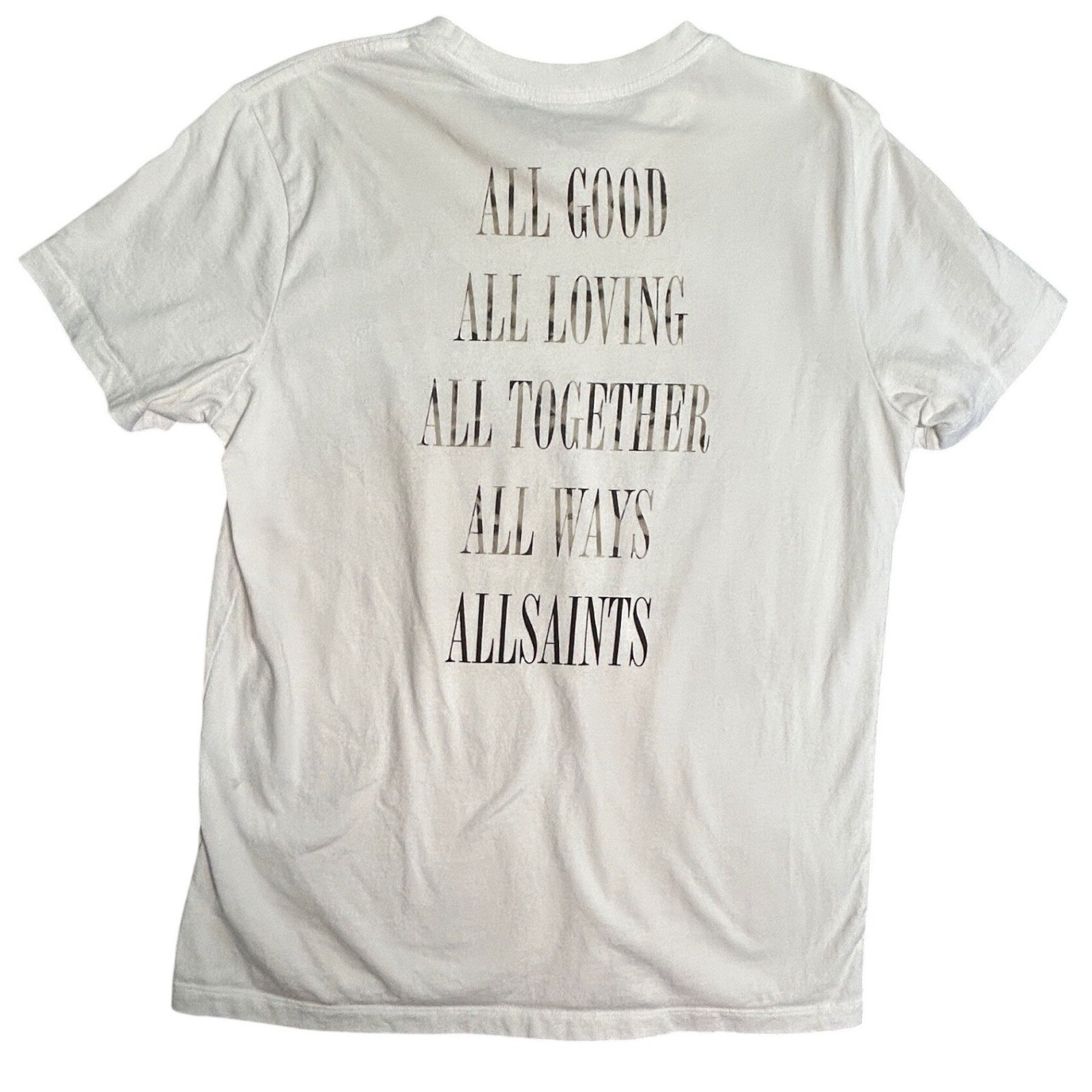 AllSaints Mens Graphic T-Shirt White Leopard Camo Saints Logo Size Small gallery