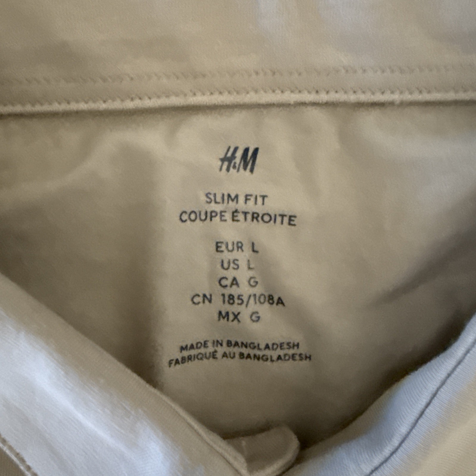 H&M Men's Slim Fit Polo Shirt Button + Spare Beige Size Large Stretch gallery