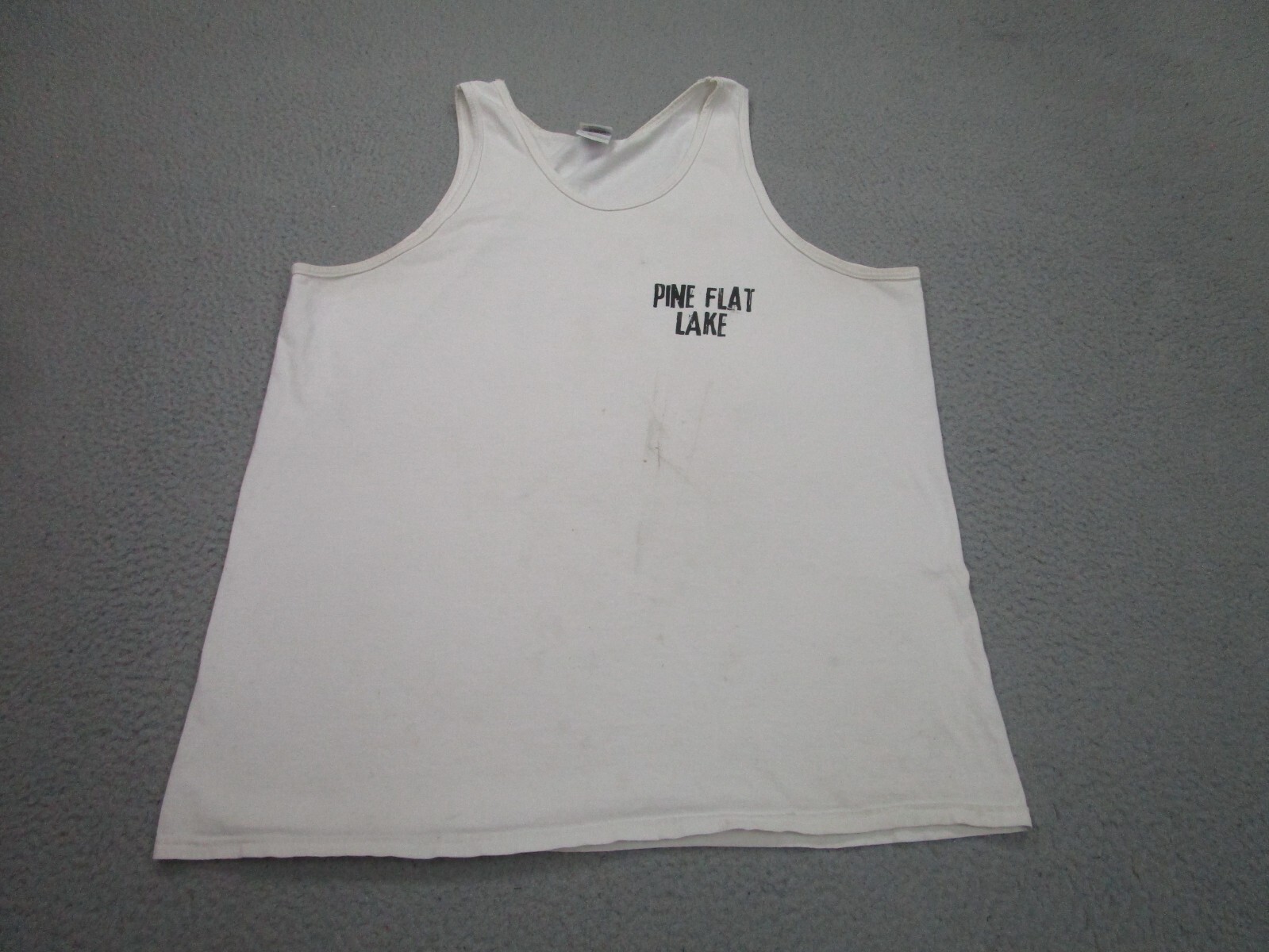 VINTAGE Pine Flat Lake Shirt Mens XL White Grunge Fisherman Tank Top Boat Marina gallery