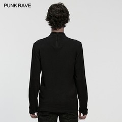Punk Rave Men Black Gothic Punk Goth Minimalist T-Shirt Slim Fit Tops