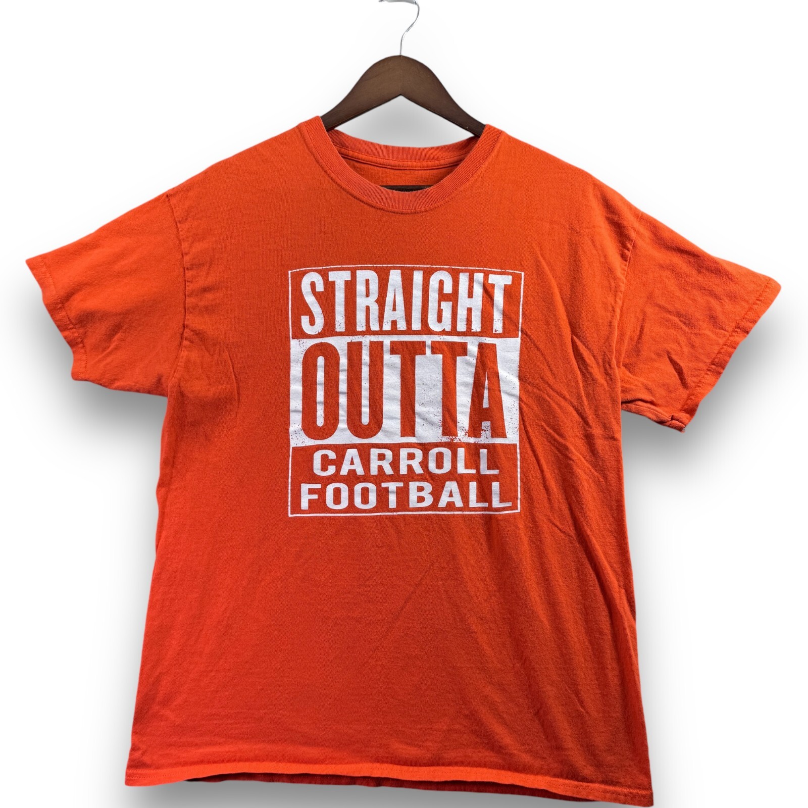 Straight Outta Carroll Football Graphic T-Shirt Mens Large L Orange Short Sleeve