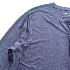 7 Diamonds Men L Blue Heather Core Henley Performance Long Sleeve Athletic Shirt