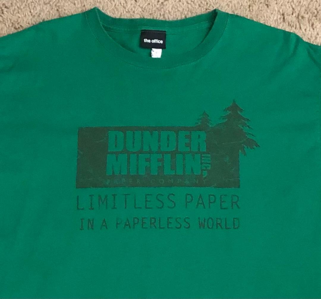The Office Dundler Mifflin Limitless Paper In A Paperless World Green T-Shirt L gallery