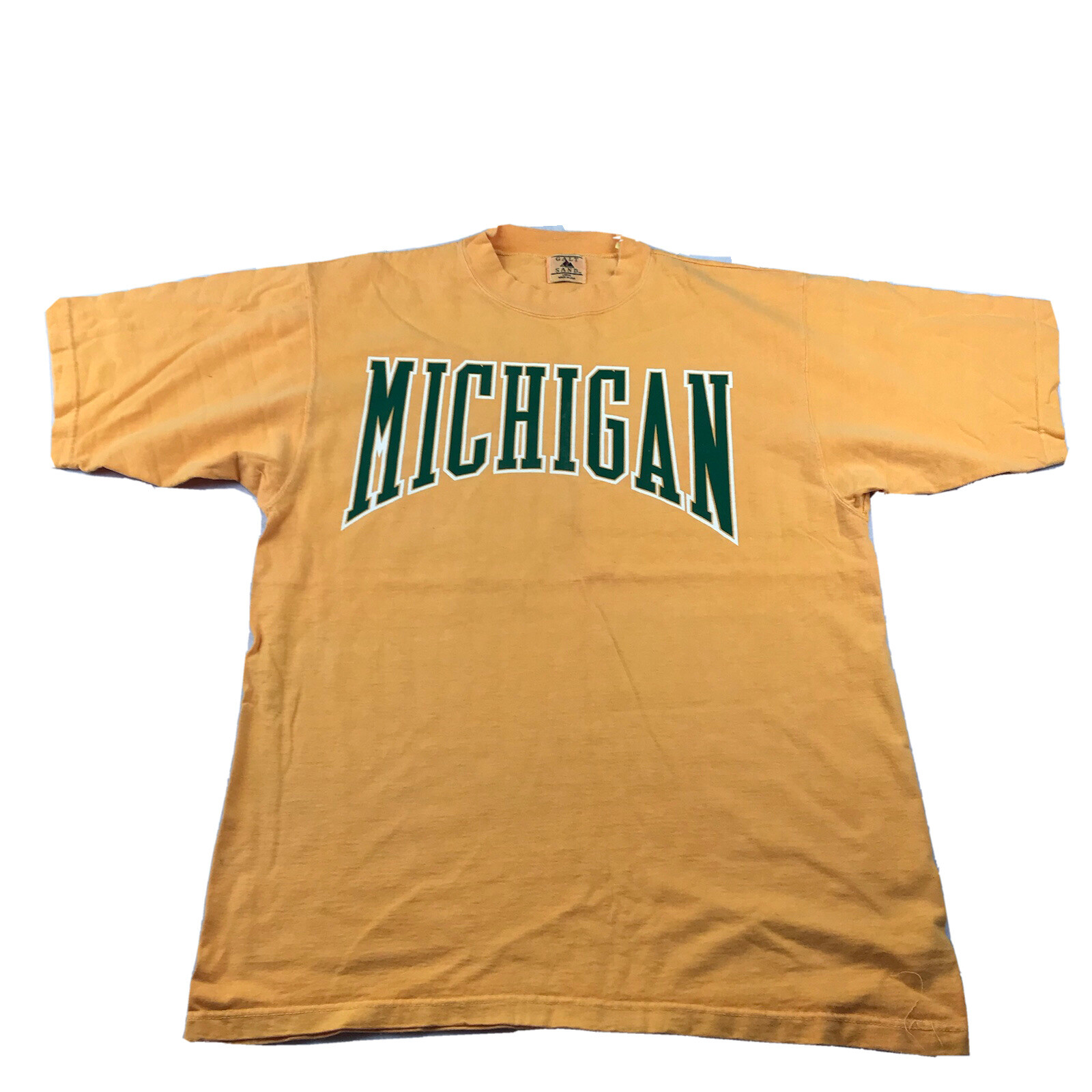 VTG Michigan Shirt Mens Large Yellow Green Graphic Tee Thick Cotton Galt Sand gallery