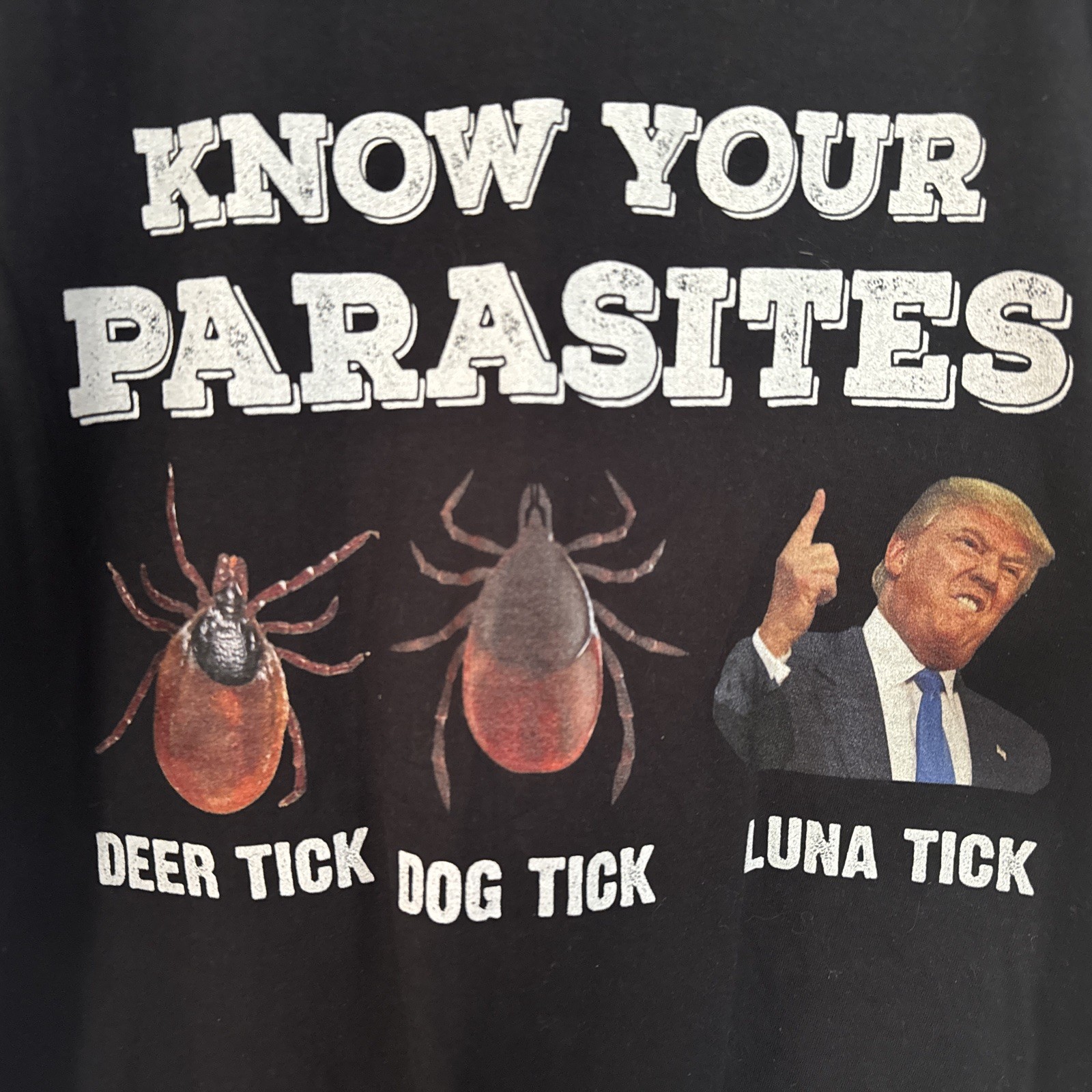 Know Your Parasites - Deer Tick/ Dog Tick/ Luna Tick Anti Trump T-Shirt -Size XL gallery