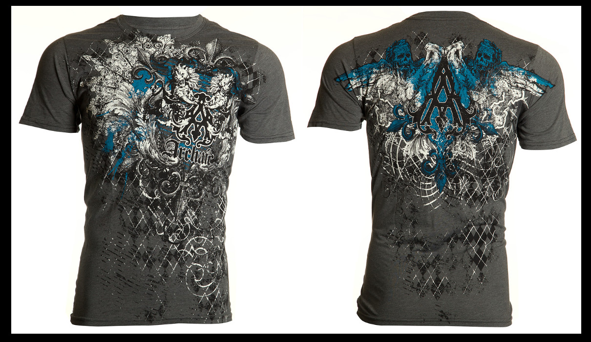 ARCHAIC by AFFLICTION Charcoal QUILTED Short Sleeve Slim Fit Y2K T-shirt NWT gallery
