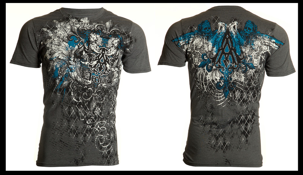 ARCHAIC by AFFLICTION Charcoal QUILTED Short Sleeve Slim Fit Y2K T-shirt NWT