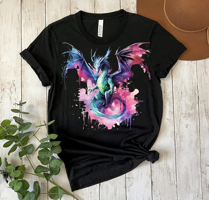 Watercolor Colorful Dragon Comfort Tee Shirt Graphic Art Unique Gift gallery