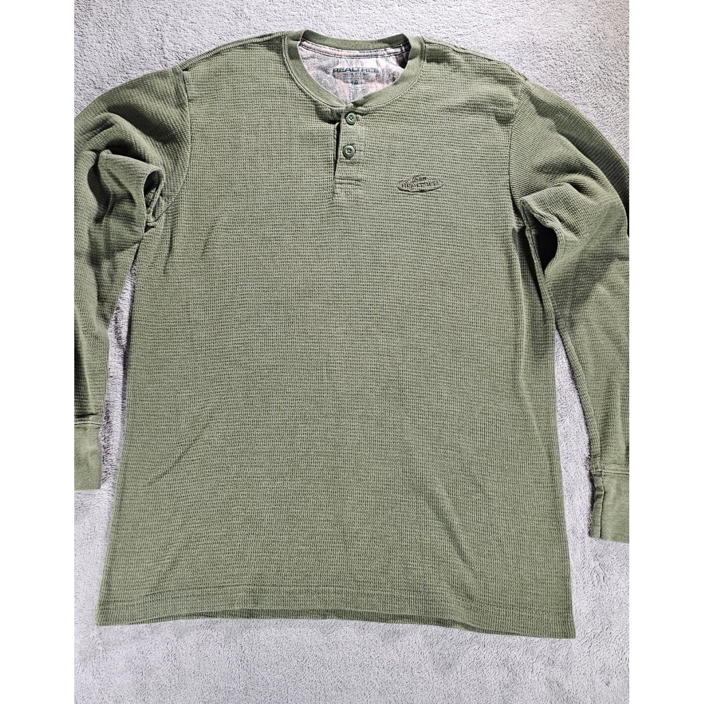 Realtree Mens Waffle Knit Thermal Henley Shirt Olive Green Long Sleeve Medium gallery