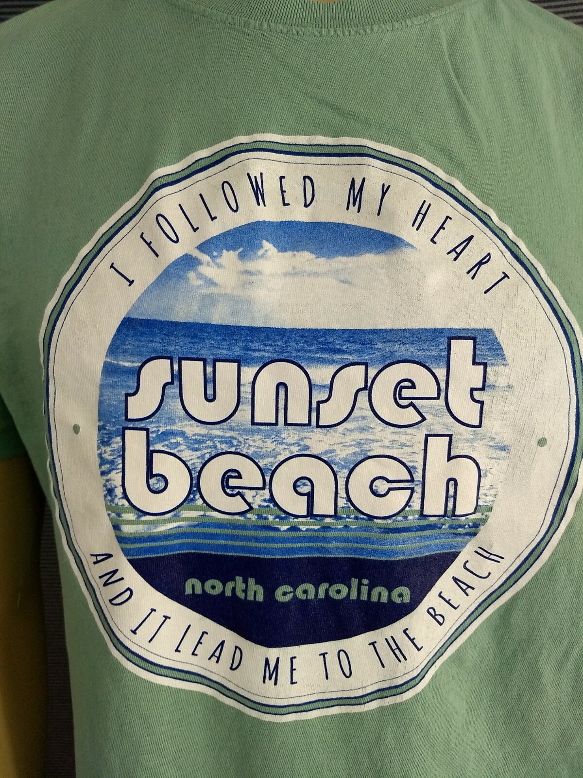 SUNSET BEACH North Carolina T Shirt Light Green Adult L 100% Cotton DMR Sport SS gallery