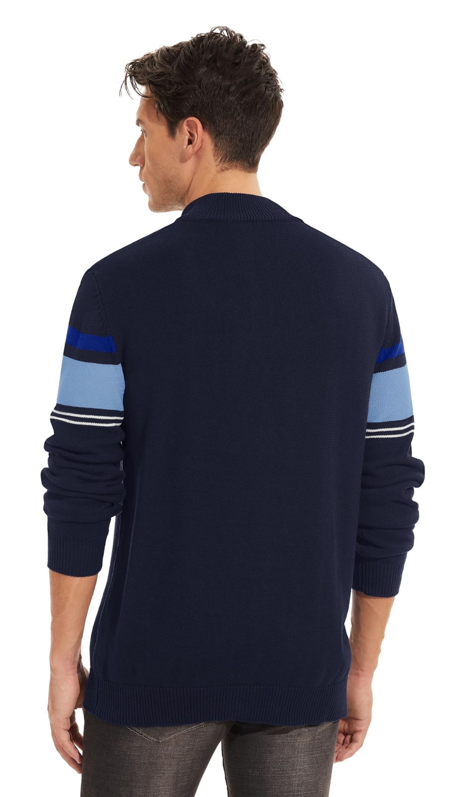 Mens Long Sleeve Sweater 1/4 Zip Winter Warm Casual Fleece Pullover Striped Polo gallery