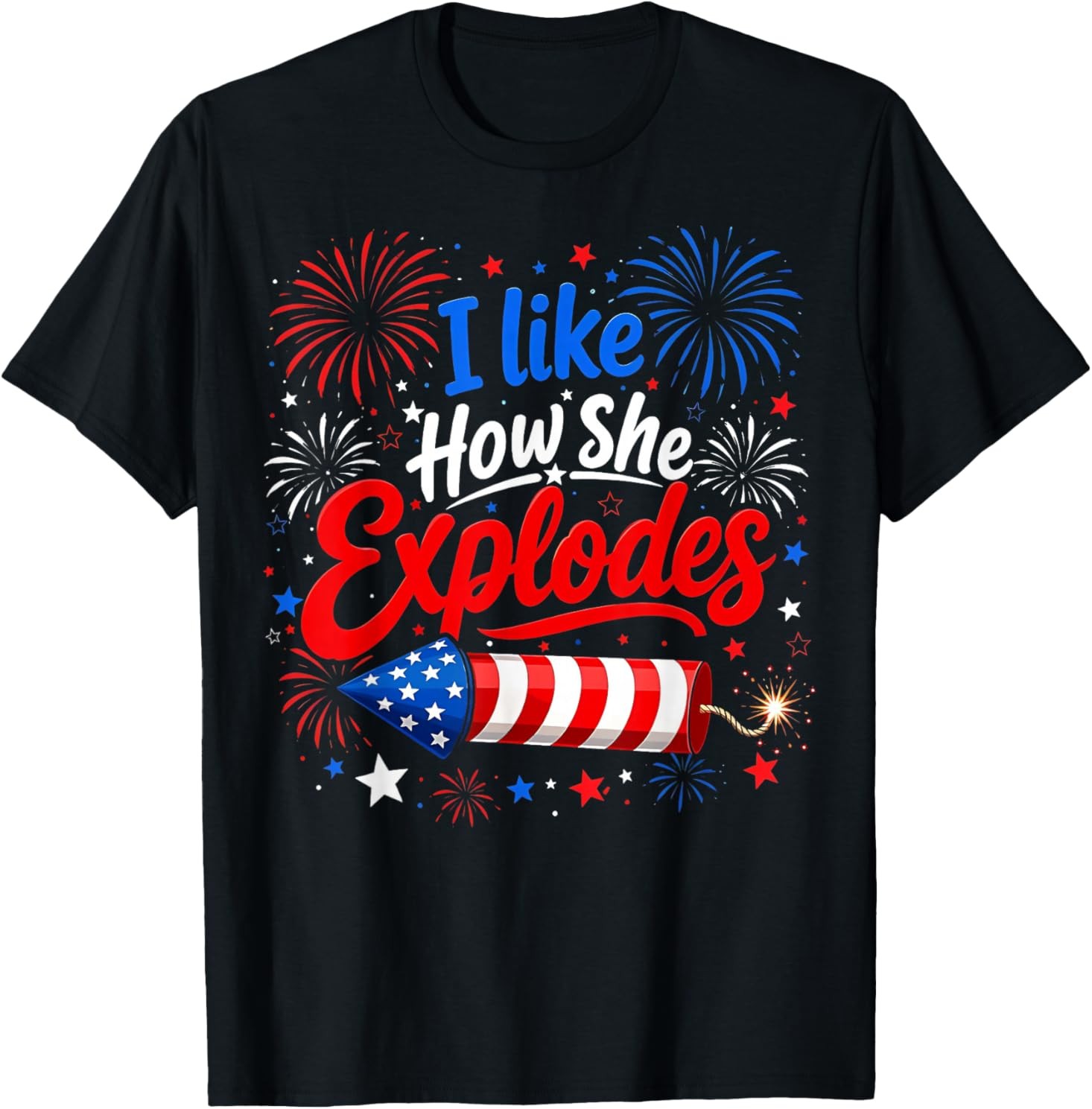 I Like How She Explodes 4th of July He Bangs Couple Joke T-Shirt