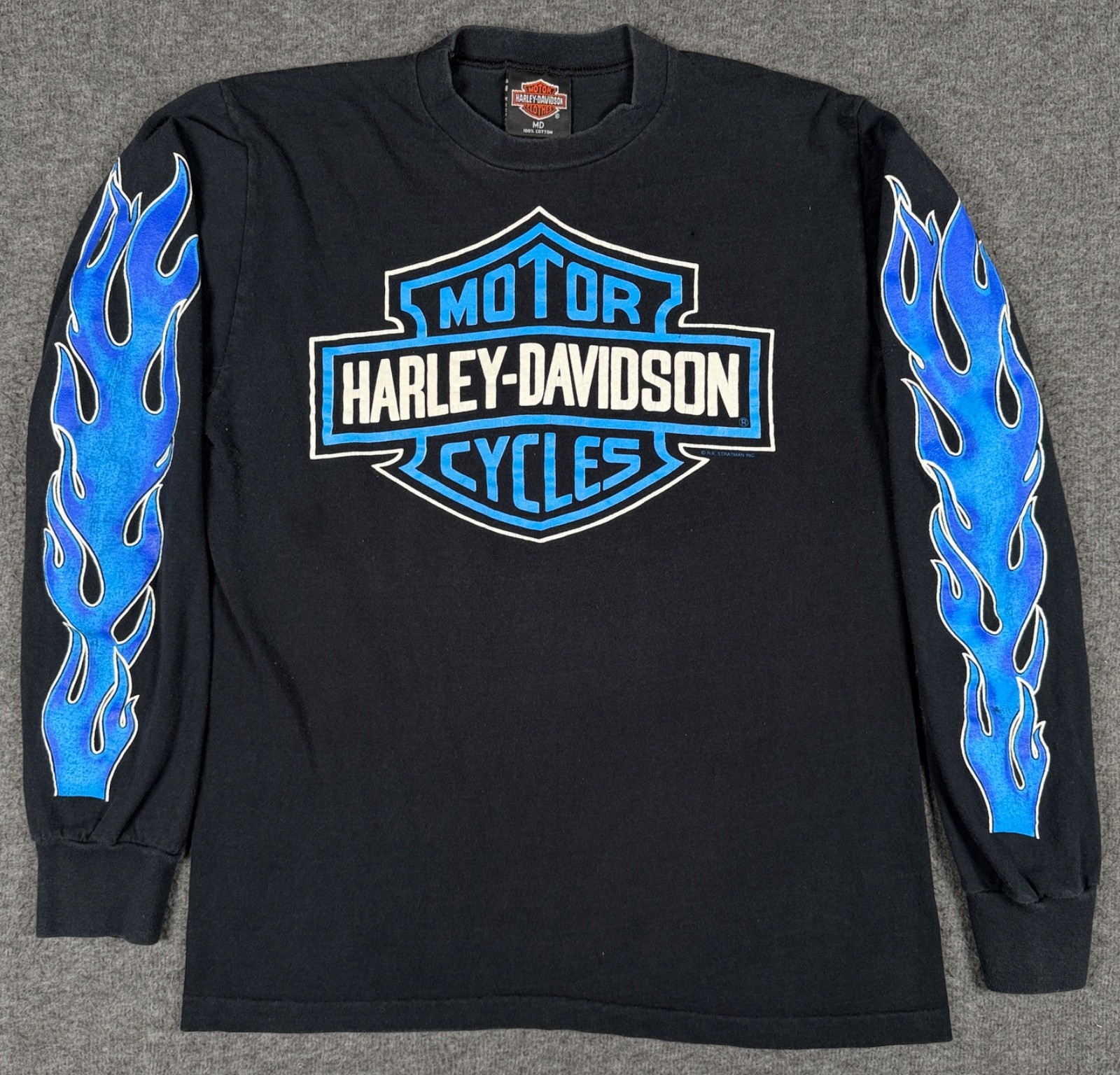 VTG 1991 Harley Davidson Shirt Mens Medium Blue Flames Gator Seminole FL Biker * gallery