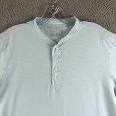 Faherty Sunwashed Henley Shirt Mens Large Blue Casual Preppy Cotton Short Sleeve