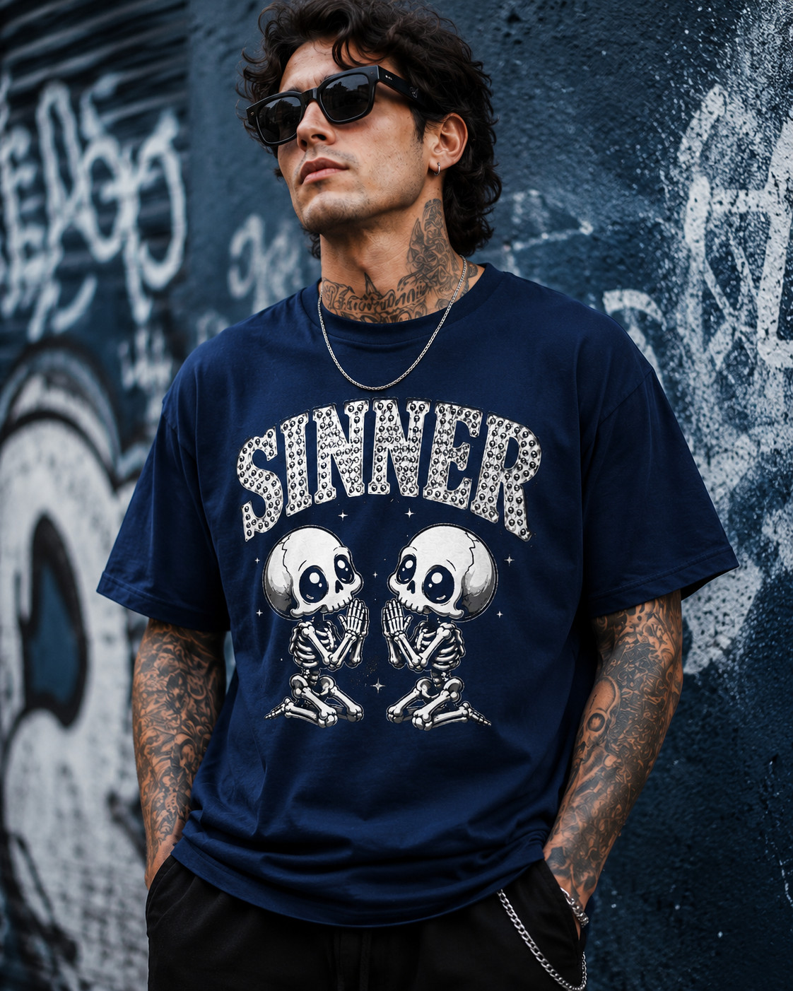 Sinner Skulls Praying Skate & Hip Hop Streetwear T Men's Big Tall Tee Shirt gallery