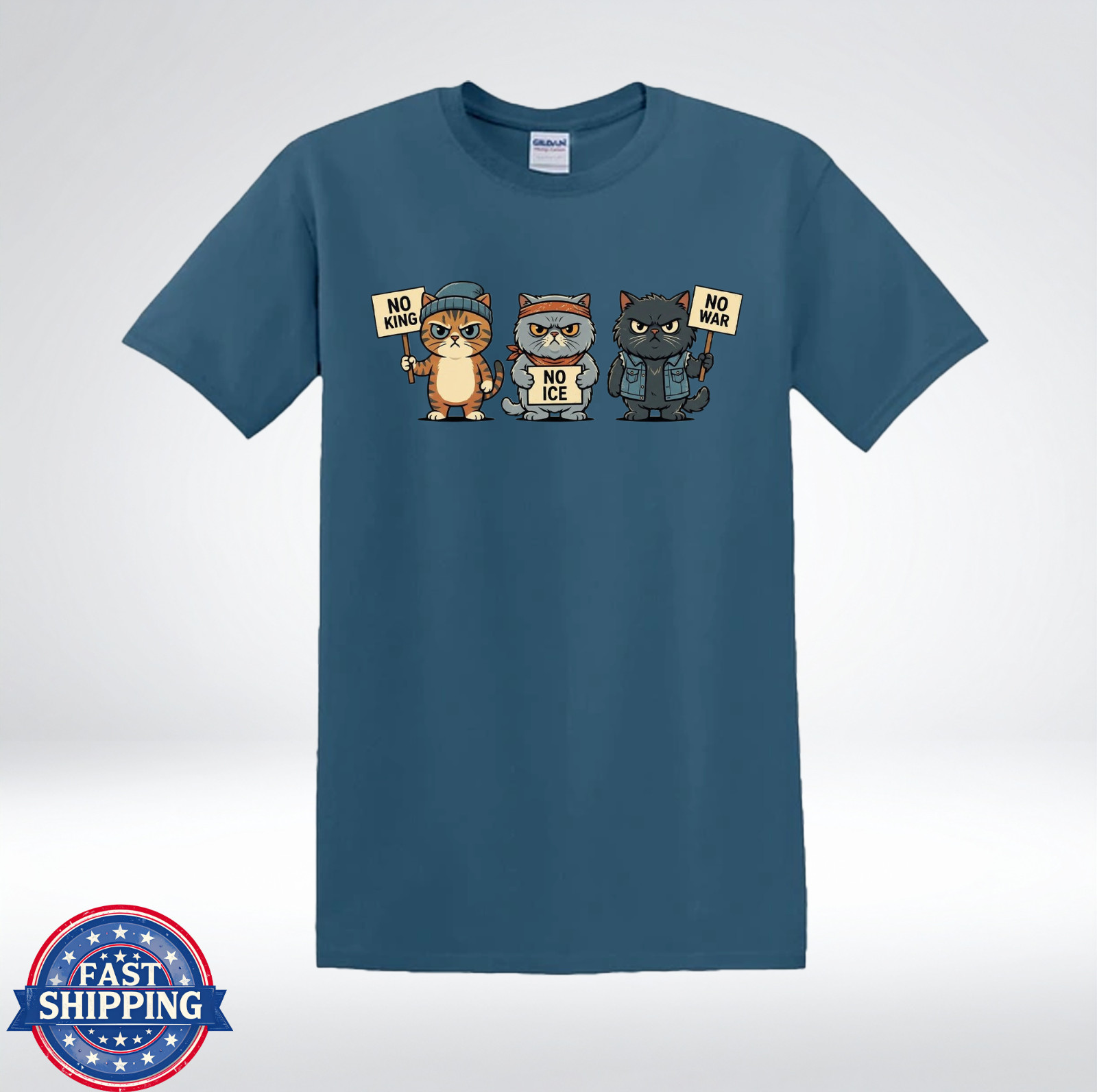Funny Cat Protest No King No ICE No War Cute Angry Cats Graphic T-Shirt gallery