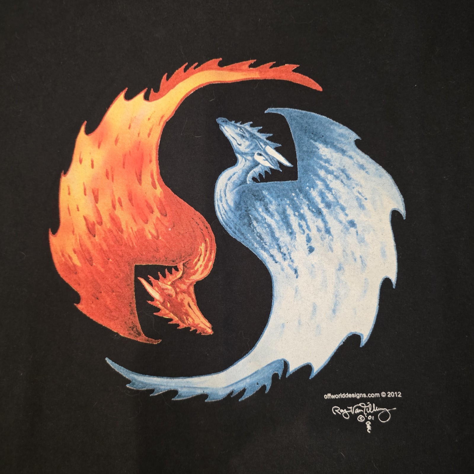 Raymond VanTilburg Art Off World Designs Flying Dragons Black Tee Tshirt XL gallery