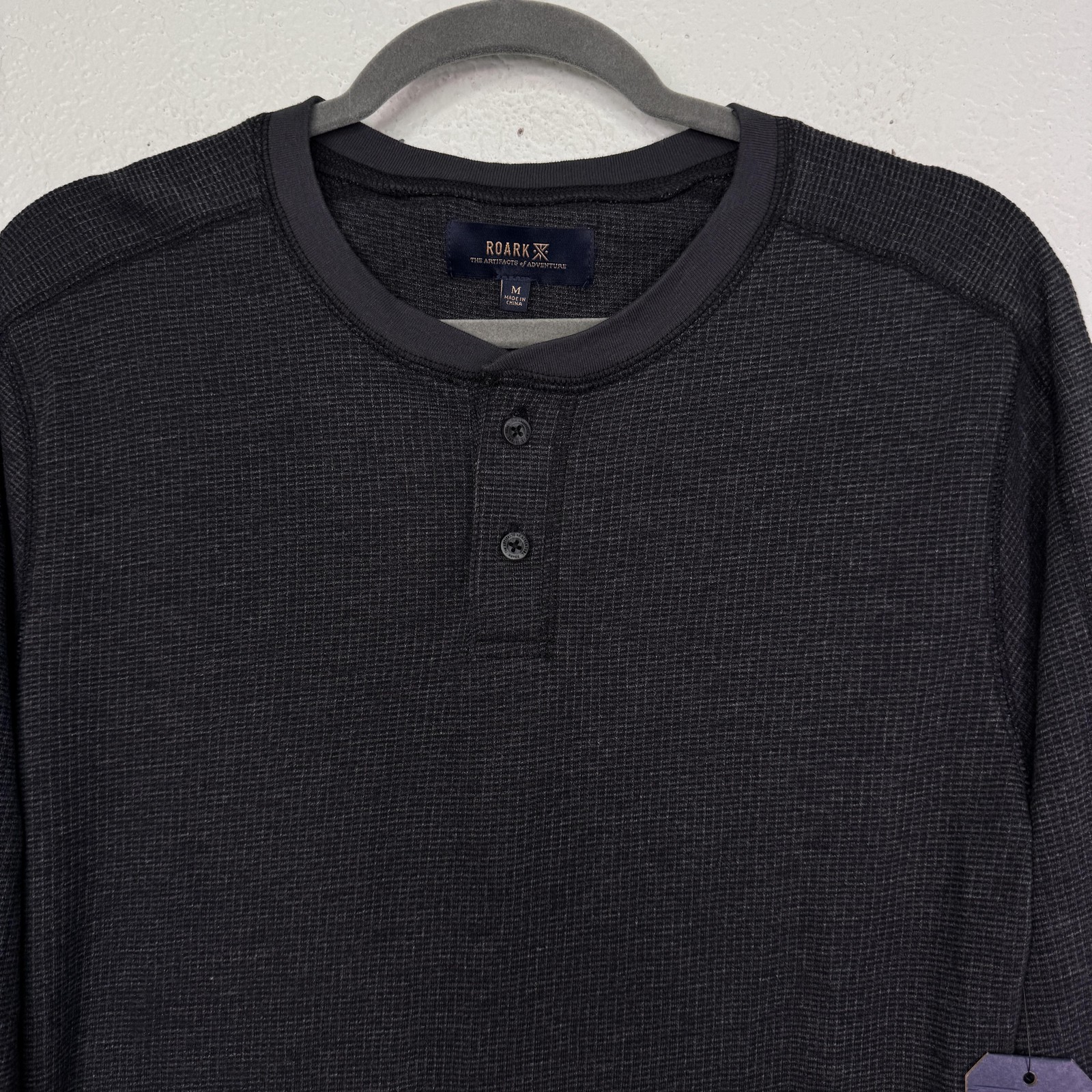 Roark Shirt Mens Medium Thermal Henley Range Rat Knit Long Sleeve Waffle Grey gallery